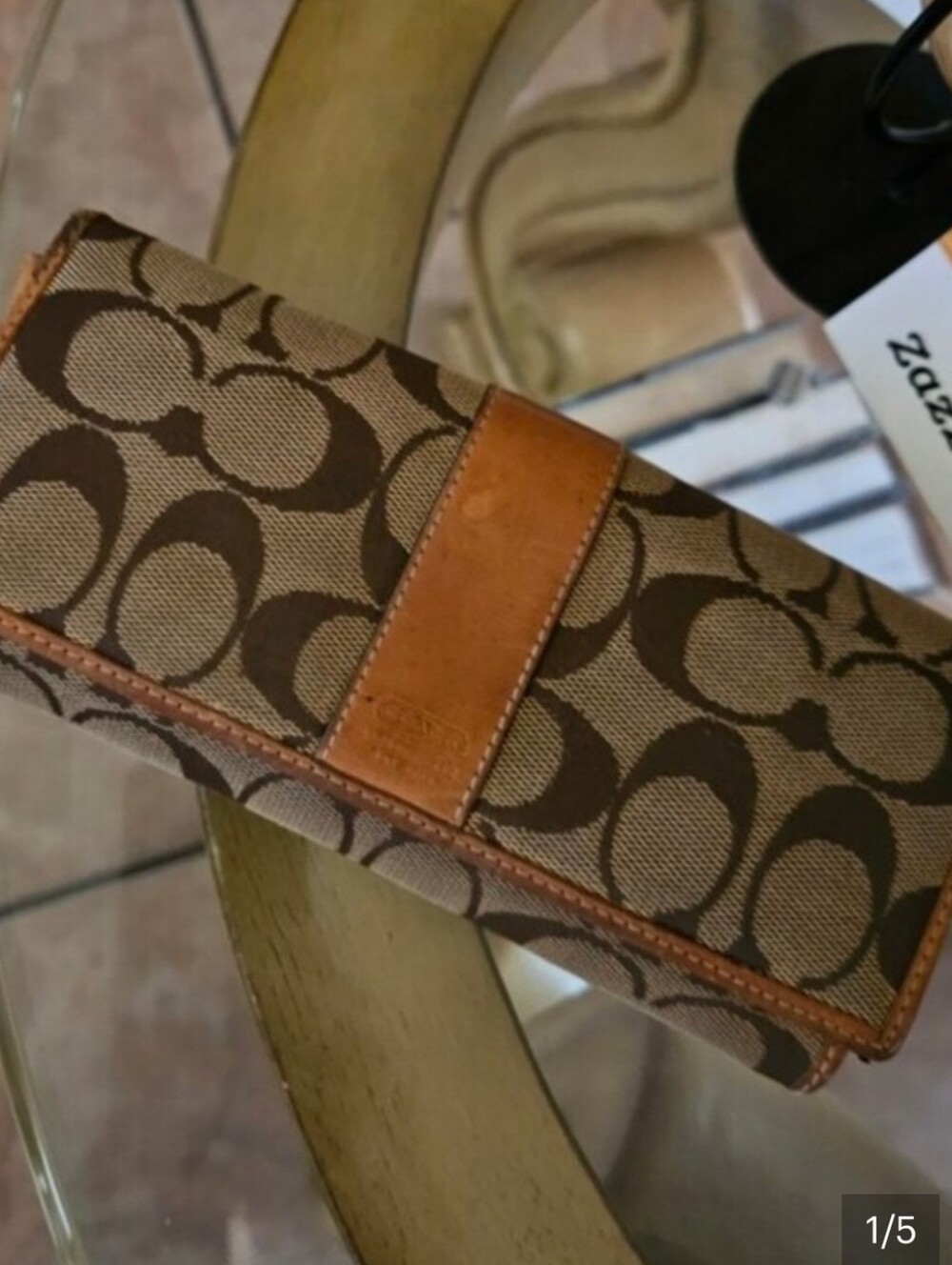 Coach Tan Stripe Genuine Leather Signature C Canvas Full-size Wallet